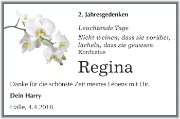 Traueranzeige von Regina  von Mitteldeutsche Zeitung Halle/Saalkreis