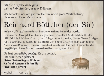 Traueranzeige von Reinhard Böttcher von WVG - Wochenspiegel Dessau / Köthen