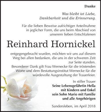 Traueranzeige von Reinhard Hornickel von Mitteldeutsche Zeitung