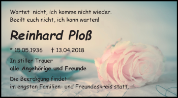 Traueranzeige von Reinhard Ploß von Mitteldeutsche Zeitung Bitterfeld