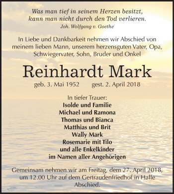 Traueranzeige von Reinhardt Mark von Mitteldeutsche Zeitung Halle/Saalkreis