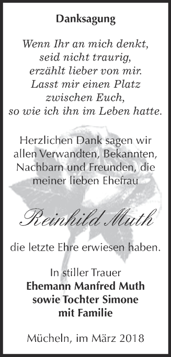 Traueranzeige von Reinhild Muth von WVG - Wochenspiegel Merseburg