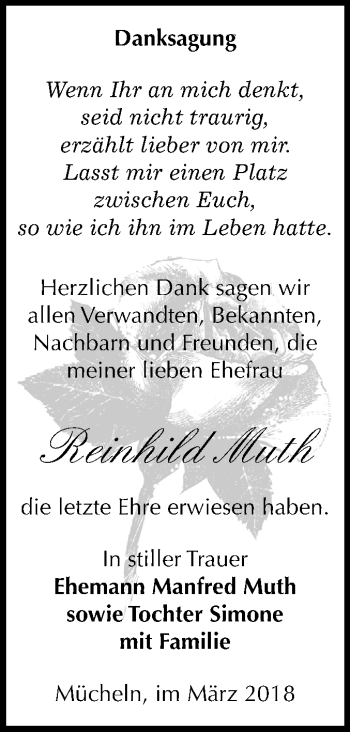 Traueranzeige von Reinhild Muth von Mitteldeutsche Zeitung Merseburg/Querfurt