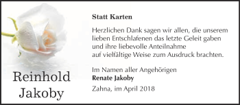 Traueranzeige von Reinhold Jakoby von WVG - Wochenspiegel Wittenberg