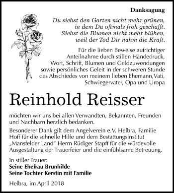 Traueranzeige von Reinhold Reisser von Mitteldeutsche Zeitung
