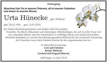 Traueranzeige von Renate Hünecke von Mitteldeutsche Zeitung Aschersleben