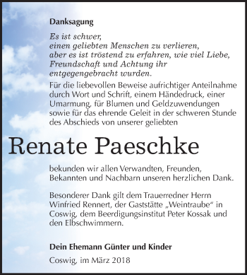 Traueranzeige von Renate Paeschke von Mitteldeutsche Zeitung