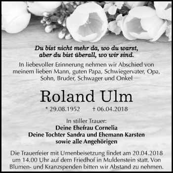 Traueranzeige von Roland Ulm von Mitteldeutsche Zeitung Bitterfeld