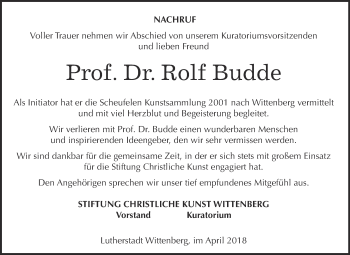 Traueranzeige von Rolf Budde von Super Sonntag Wittenberg