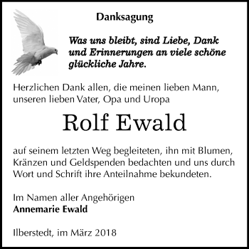 Traueranzeige von Rolf Ewald von Mitteldeutsche Zeitung Bernburg