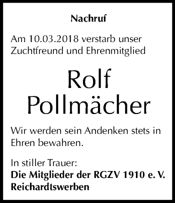 Traueranzeige von Rolf Pollmächer von Mitteldeutsche Zeitung Weißenfels