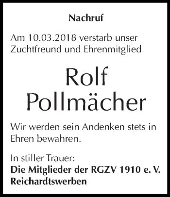 Traueranzeige von Rolf Pollmächer von WVG - Wochenspiegel NMB / WSF / ZTZ