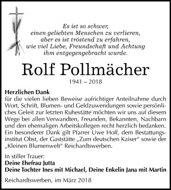 Traueranzeige von Rolf Pollmächer von Mitteldeutsche Zeitung Weißenfels