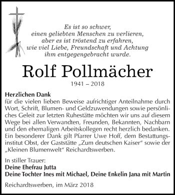 Traueranzeige von Rolf Pollmächer von Super Sonntag Merseburg
