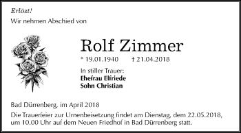 Traueranzeige von Rolf Zimmer von Mitteldeutsche Zeitung Merseburg/Querfurt