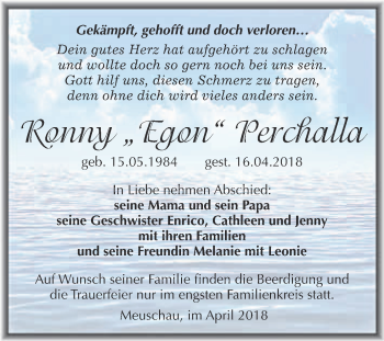Traueranzeige von Ronny Perchalla von Super Sonntag Merseburg