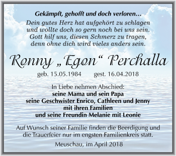 Traueranzeige von Ronny Perchalla von Mitteldeutsche Zeitung Merseburg/Querfurt
