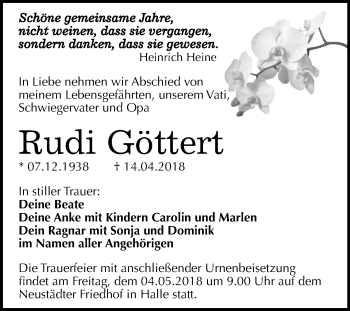 Traueranzeige von Rudi Göttert von Mitteldeutsche Zeitung Halle/Saalkreis