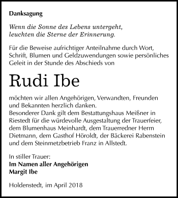 Traueranzeige von Rudi Ibe von Mitteldeutsche Zeitung