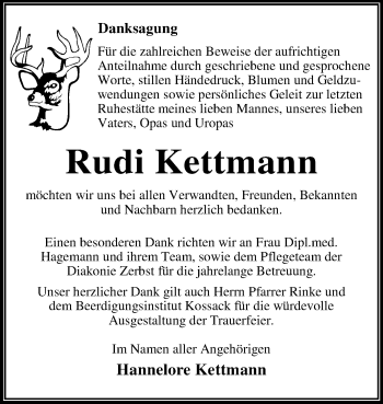 Traueranzeige von Rudi Kettmann von Mitteldeutsche Zeitung Dessau-Roßlau