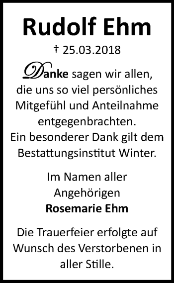 Traueranzeige von Rudolf Ehm von Mitteldeutsche Zeitung Bitterfeld
