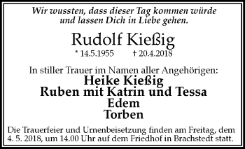 Traueranzeige von Rudolf Kießig von Mitteldeutsche Zeitung Halle/Saalkreis