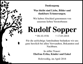 Traueranzeige von Rudolf Sopper von Mitteldeutsche Zeitung Bitterfeld