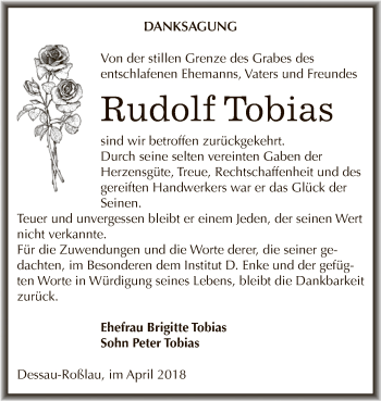 Traueranzeige von Rudolf Tobias von WVG - Wochenspiegel Dessau / Köthen