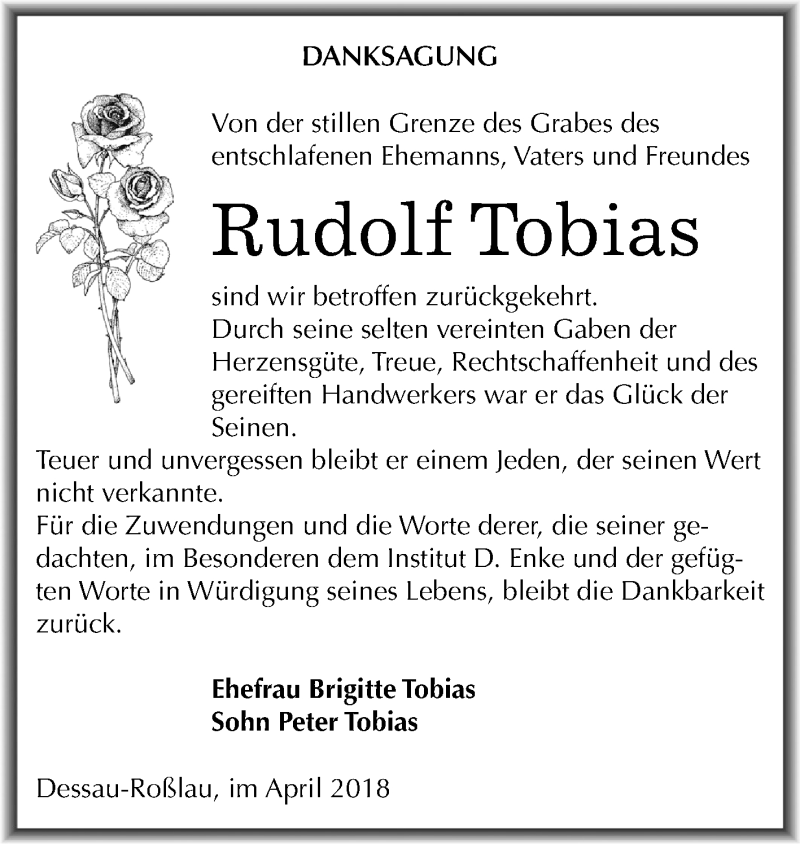 Traueranzeigen von Rudolf Tobias www.abschiednehmen.de