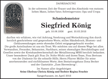 Traueranzeige von Siegfried König von Mitteldeutsche Zeitung Sangerhausen