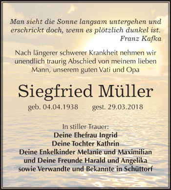 Traueranzeige von Siegfried Müller von Mitteldeutsche Zeitung Halle/Saalkreis