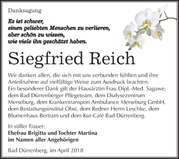 Traueranzeige von Siegfried Reich von Mitteldeutsche Zeitung Merseburg/Querfurt