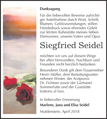 Traueranzeige von Siegfried Seidel von WVG - Wochenspiegel Bitterfeld