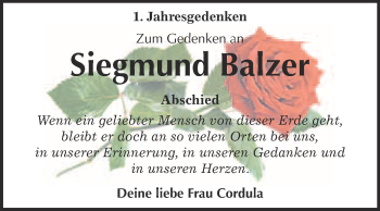 Traueranzeige von Siegmund Balzer von Super Sonntag Wittenberg