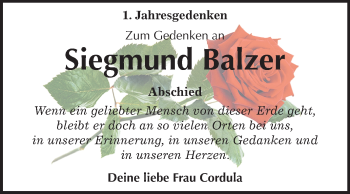 Traueranzeige von Siegmund Balzer von Mitteldeutsche Zeitung