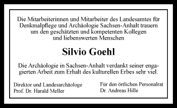 Traueranzeige von Silvio Goehl von Mitteldeutsche Zeitung Halle/Saalkreis