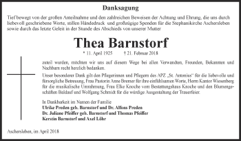 Traueranzeige von Thea Barnstorf von Super Sonntag Aschersleben