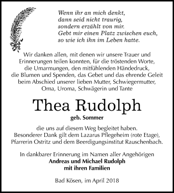 Traueranzeige von Thea Rudolph von Mitteldeutsche Zeitung