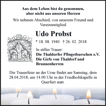 Traueranzeige von Udo Probst von Mitteldeutsche Zeitung