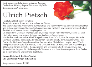 Traueranzeige von Ulrich Pietsch von Mitteldeutsche Zeitung Sangerhausen