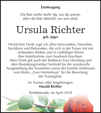 Traueranzeige von Ursula Richter von Mitteldeutsche Zeitung