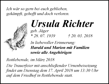 Traueranzeige von Ursula Richter von Mitteldeutsche Zeitung