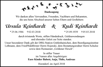 Traueranzeige von Ursula und Rudi Reinhardt von Mitteldeutsche Zeitung