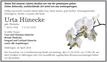 Traueranzeige von Urta Hünecke von Super Sonntag SGH Mansf. Land
