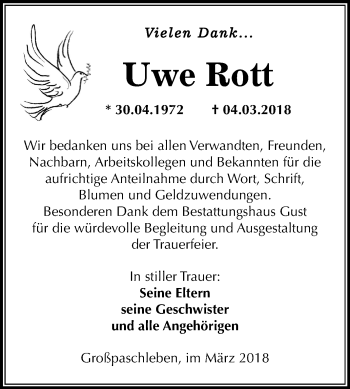 Traueranzeige von Uwe Rott von Mitteldeutsche Zeitung