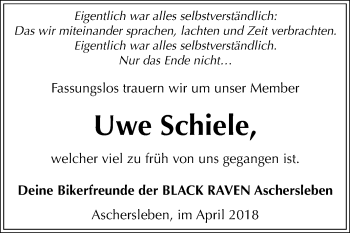 Traueranzeige von Uwe Schiele von Mitteldeutsche Zeitung Aschersleben
