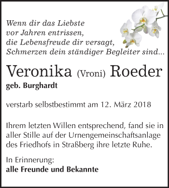 Traueranzeige von Veronika  Roeder von Mitteldeutsche Zeitung