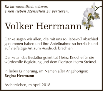 Traueranzeige von Volker Herrmann von Super Sonntag Aschersleben