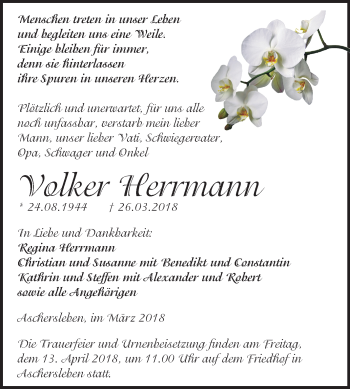 Traueranzeige von Volker Herrmann von Mitteldeutsche Zeitung Aschersleben