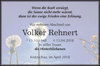 Traueranzeige von Volker Rehnert von Mitteldeutsche Zeitung Zeitz